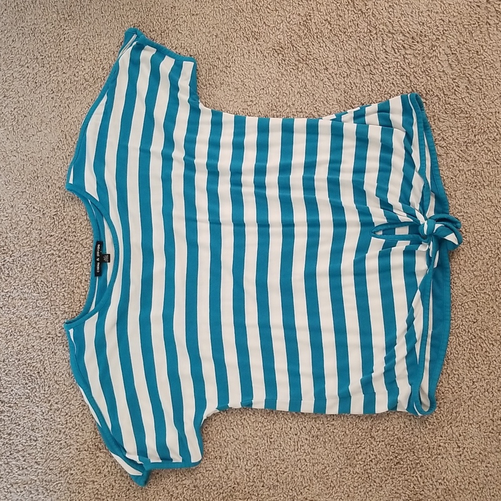 Cable & Gauge Small Bright Blue Striped Short Sleeve Shirt
